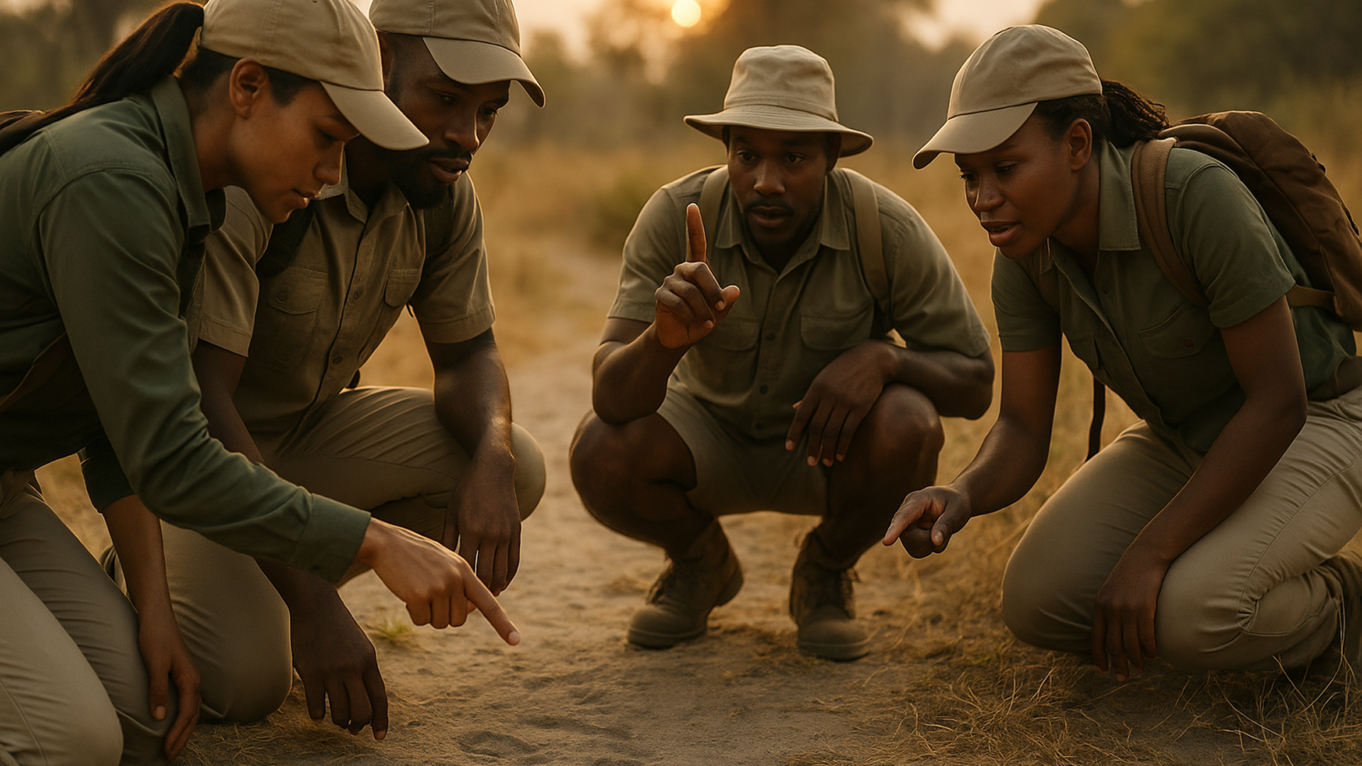 First-Light Team Tracking & Hand-Signal Drill, Botswana
