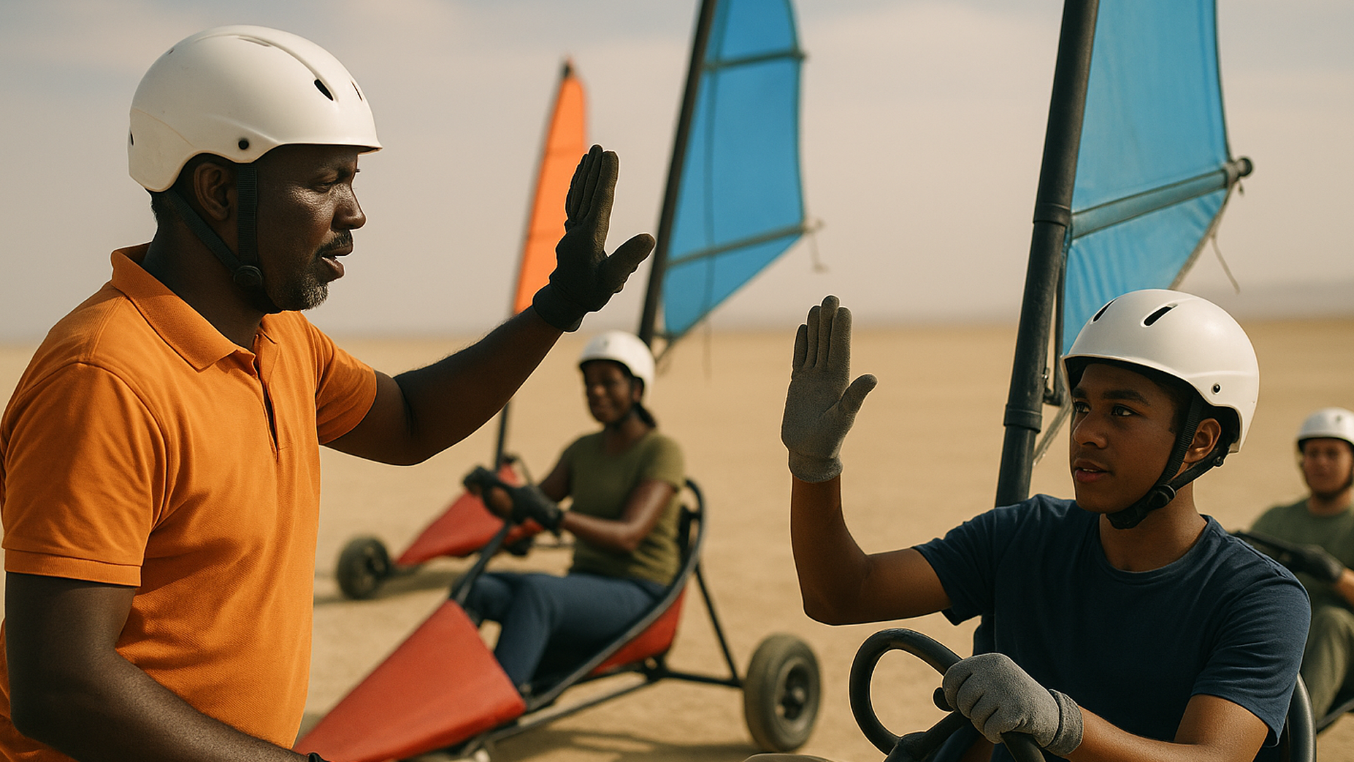 Grand Bara Desert Land Sailing with Hand Signals, Djibouti