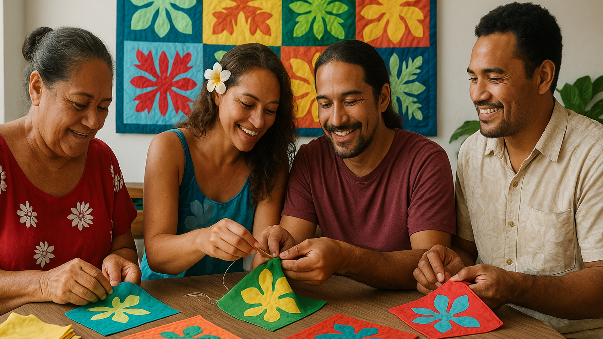 Appliqué Quilt Team Stitch Session, French Polynesia
