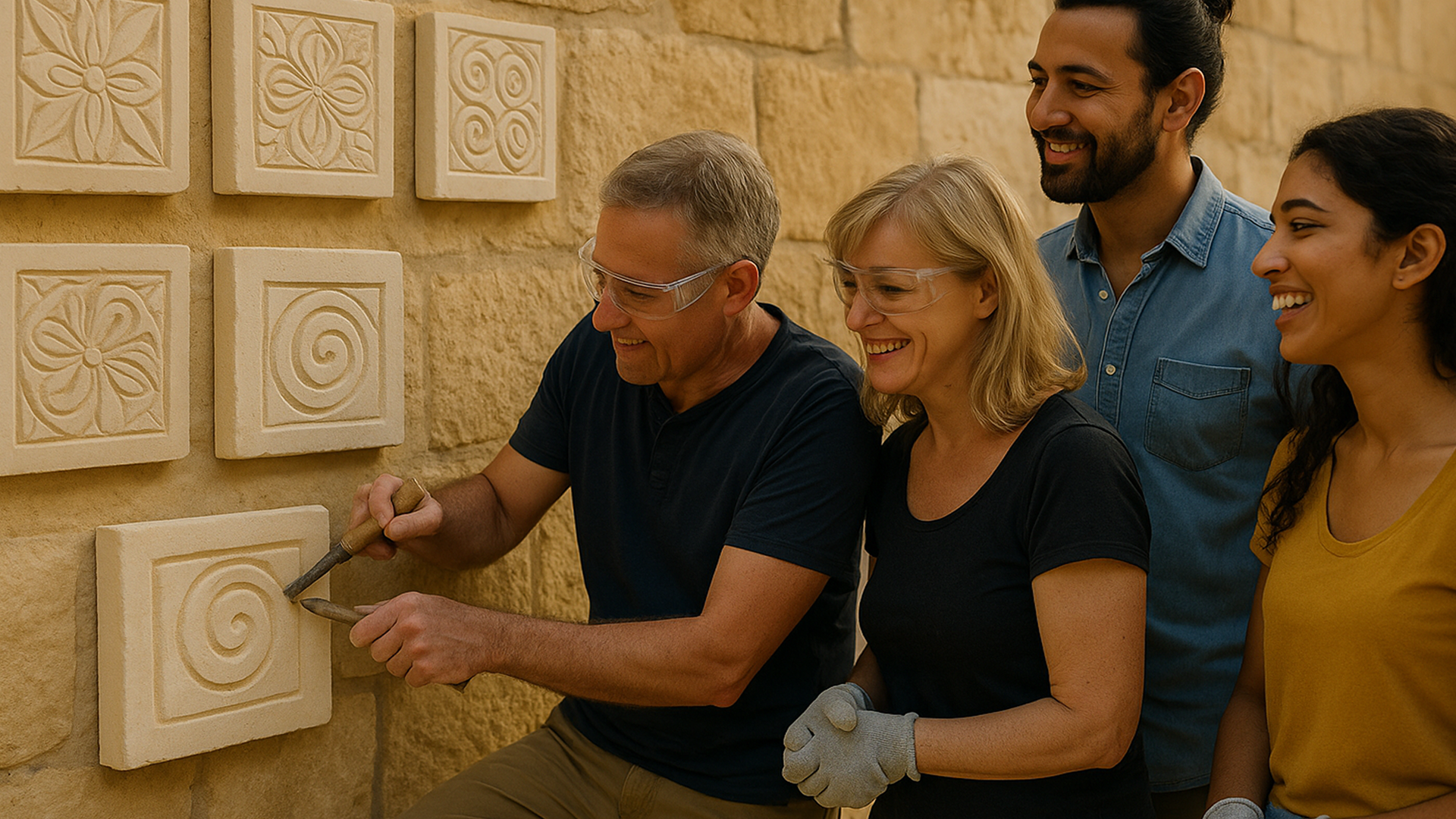 Limestone Tile Carving Team Workshop & Display, Malta